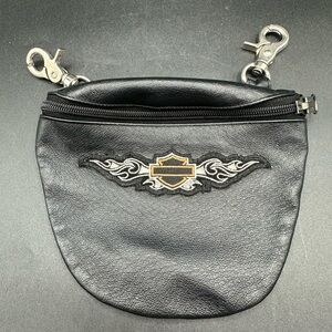 Harley Davidson Black Leather Logo Hip Belt Bag Clip Biker Pouch Vintage